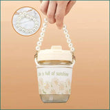 Load image into Gallery viewer, GARDINO Glasstravel Sipper With Double Drink Straw And Lids Pack Of 1,Reusable Coffee Mugs With Pearl Chain Belt &amp; Sleeve,Kids Girls Tumbler For Juice Smoothies Milk Cups (Ivory), 400 Ml Gardino