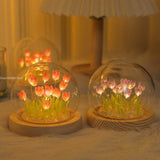 Load image into Gallery viewer, Gardino Romantic Tulip Night Light – Elegant LED Ball Lamp with Wooden Base, USB Powered for Home Decor, Soft Pink Glow, Ideal Gift for Loved Ones - Gardino