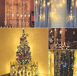Load image into Gallery viewer, 12 Star Curtain String Decorative Led Lights with 4 Meter (1 Curtain) 114 Led, (6+6 Star,Warm White,Corded electric,Plastic,Corner) - Gardino