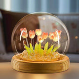 Load image into Gallery viewer, Gardino Romantic Tulip Night Light – Elegant LED Ball Lamp with Wooden Base, USB Powered for Home Decor, Soft Pink Glow, Ideal Gift for Loved Ones - Gardino