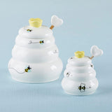 Load image into Gallery viewer, Gardino Sweet as Can Bee Ceramic Mini Honey Pot with Wooden Honey Dipper (3.4 oz) Honey Jar, Bee Decor, White/Yellow Gardino