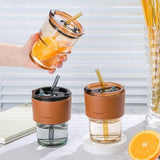 Load image into Gallery viewer, Glass Mug with Straw and Cover, 400 ml Capacity | Leakproof Glass Coffee Mug with Silicone Straw and Lid Tumbler Gardino