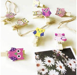 Load image into Gallery viewer, Wooden Paper Clips Set – Dreamer, Owl, Flamingo, Cactus &amp; Elephant Designs with String (Set of 10) Gardino