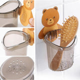 Load image into Gallery viewer, Plastic 2 Pack Toothbrush Holders for Bathroom, Self-Adhesive Waterproof Wall Mount, Teddy Bear Shaped with Cup Drain (Multicolor) Gardino