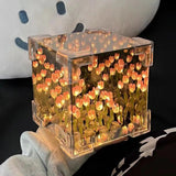 Load image into Gallery viewer, GARDINO Infinity Mirror Tulip Cube LED Lamp - 20 LED Flower Lights, Dual-Purpose Tabletop &amp; Mirror Decor Gardino