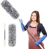Load image into Gallery viewer, Microfiber Feather Duster Extendable Fan Cleaning Duster with 100 inches Expandable Pole Handle Washable Duster for High Ceiling Fans, Window Blinds, Furniture (Grey) - Gardino