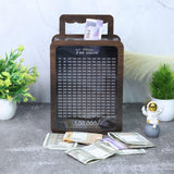 Load image into Gallery viewer, Wooden money box with digital display on a surface with scattered money and decorative items.
