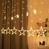 Load image into Gallery viewer, 12 Star Curtain String Decorative Led Lights with 4 Meter (1 Curtain) 114 Led, (6+6 Star,Warm White,Corded electric,Plastic,Corner) - Gardino