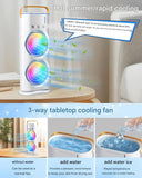 Load image into Gallery viewer, Double-Ended Spray cooler – USB Rechargeable, 3-Speed Oscillating Fan with Remote, LED Light &amp; Ice Cooling 4000mAh Gardino