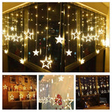 Load image into Gallery viewer, 12 Star Curtain String Decorative Led Lights with 4 Meter (1 Curtain) 114 Led, (6+6 Star,Warm White,Corded electric,Plastic,Corner) - Gardino