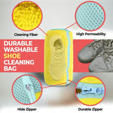 Load image into Gallery viewer, Durable washable shoe cleaning bag with features highlighted on a white background