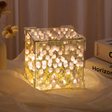 Load image into Gallery viewer, GARDINO Infinity Mirror Tulip Cube LED Lamp - 20 LED Flower Lights, Dual-Purpose Tabletop &amp; Mirror Decor Gardino