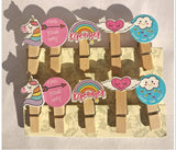 Load image into Gallery viewer, Wooden Paper Clips Set – Dreamer, Owl, Flamingo, Cactus &amp; Elephant Designs with String (Set of 10) Gardino