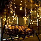 Load image into Gallery viewer, 12 Star Curtain String Decorative Led Lights with 4 Meter (1 Curtain) 114 Led, (6+6 Star,Warm White,Corded electric,Plastic,Corner) - Gardino