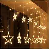 Load image into Gallery viewer, 12 Star Curtain String Decorative Led Lights with 4 Meter (1 Curtain) 114 Led, (6+6 Star,Warm White,Corded electric,Plastic,Corner) - Gardino