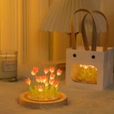 Load image into Gallery viewer, Gardino Romantic Tulip Night Light – Elegant LED Ball Lamp with Wooden Base, USB Powered for Home Decor, Soft Pink Glow, Ideal Gift for Loved Ones - Gardino
