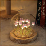 Load image into Gallery viewer, Gardino Romantic Tulip Night Light – Elegant LED Ball Lamp with Wooden Base, USB Powered for Home Decor, Soft Pink Glow, Ideal Gift for Loved Ones - Gardino