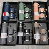Load image into Gallery viewer, Latest Steel Vacuum Flask Set with 3 Stainless Steel Cups Combo - 500ml - Keeps HOT/Cold | Ideal Gift for Winter - Housewarming Random Color - Gardino