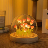 Load image into Gallery viewer, Gardino Romantic Tulip Night Light – Elegant LED Ball Lamp with Wooden Base, USB Powered for Home Decor, Soft Pink Glow, Ideal Gift for Loved Ones - Gardino