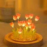 Load image into Gallery viewer, Gardino Romantic Tulip Night Light – Elegant LED Ball Lamp with Wooden Base, USB Powered for Home Decor, Soft Pink Glow, Ideal Gift for Loved Ones - Gardino