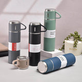 Load image into Gallery viewer, Latest Steel Vacuum Flask Set with 3 Stainless Steel Cups Combo - 500ml - Keeps HOT/Cold | Ideal Gift for Winter - Housewarming Random Color - Gardino